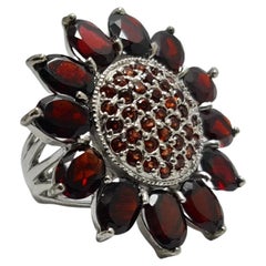 13 Karat natürlicher unbehandelter Granat Sonnenblume Sterling Silber Rhodium Platin Ring