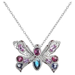 Pink Topaz, Diamond & Sapphire One of a Kind Butterfly Pendants in 18k Gold