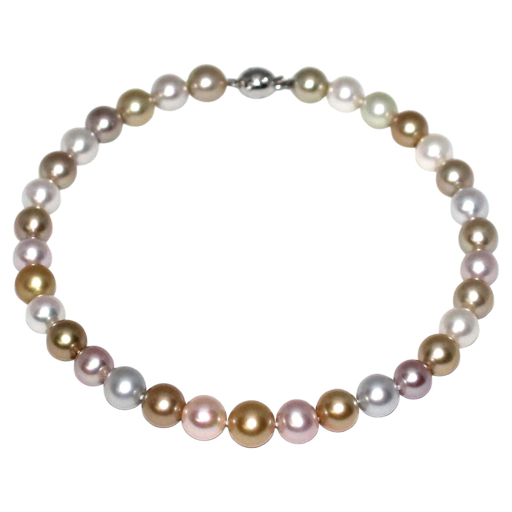 Hakimoto 13x11 mm Fancy Multicolor White, Golden South Sea & Pink pearl Necklace
