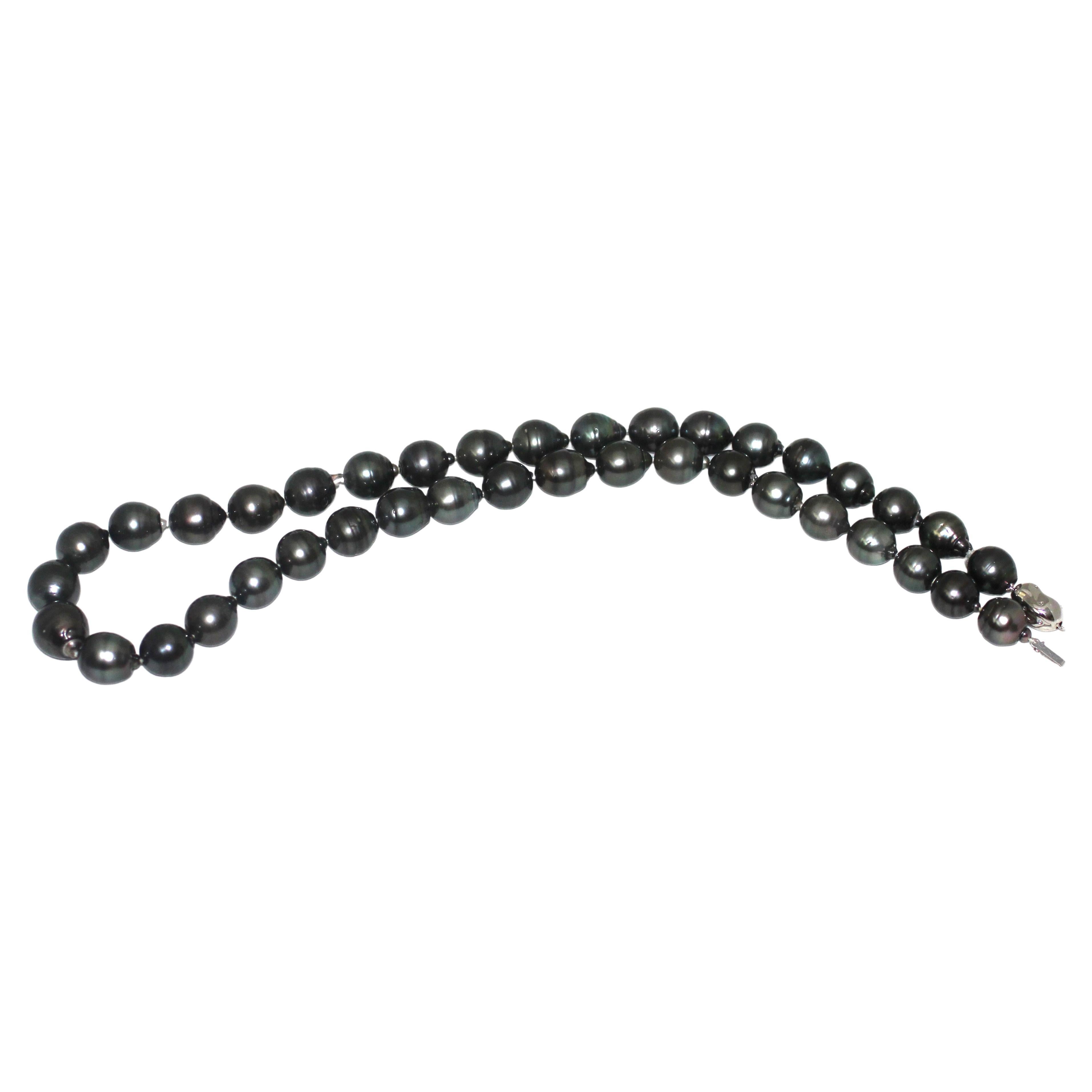 Long Tahitian 17.5x15 mm 39 Baroque Pearl Necklace 18K Diamond Clasp 30"long For Sale