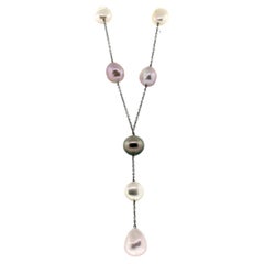 Hakimoto 18K White Gold Chain With Tahiti and 8 Baroque Pearl Necklace