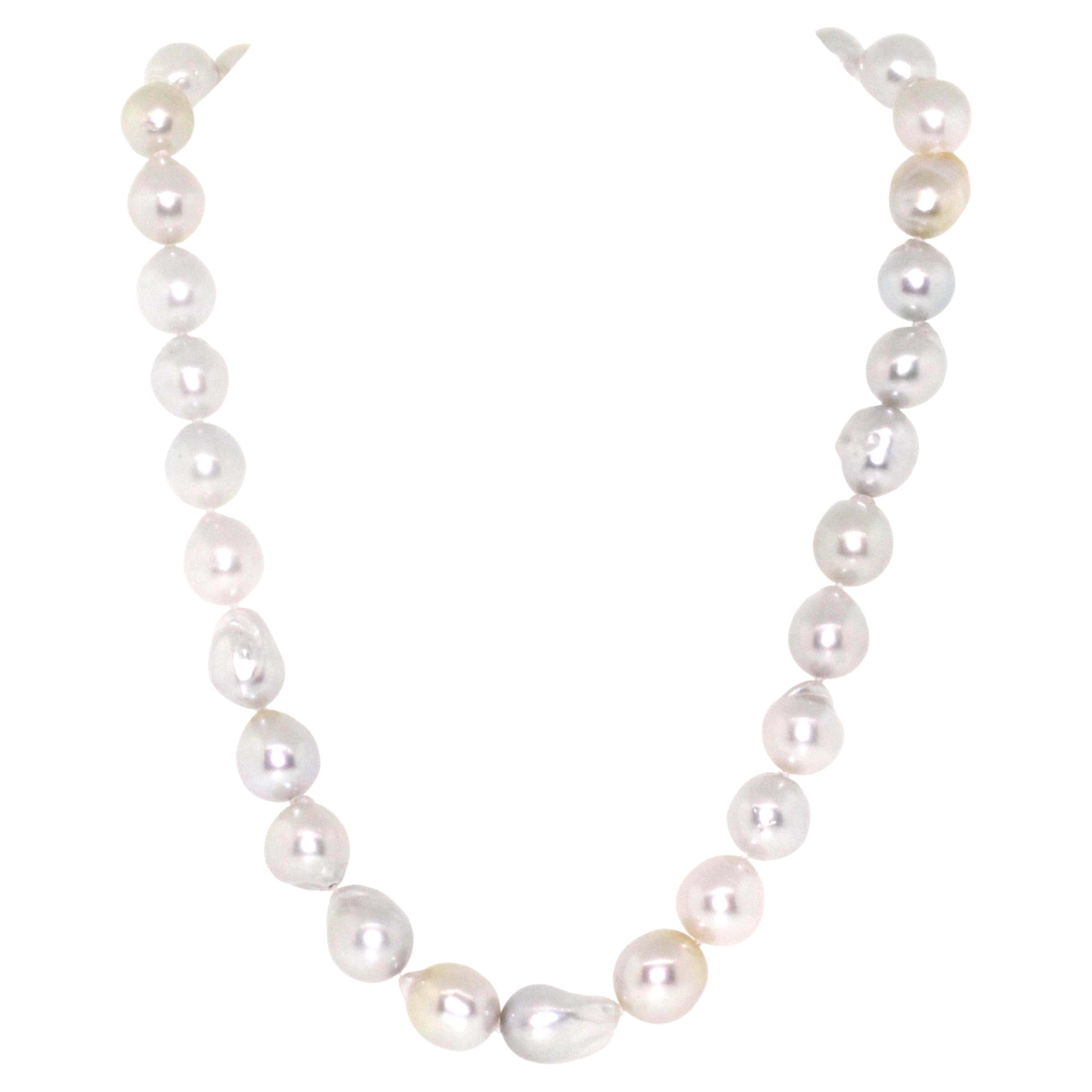 Hakimoto 12X10mm 18K White South Sea Baroque Pearl Strand Necklace