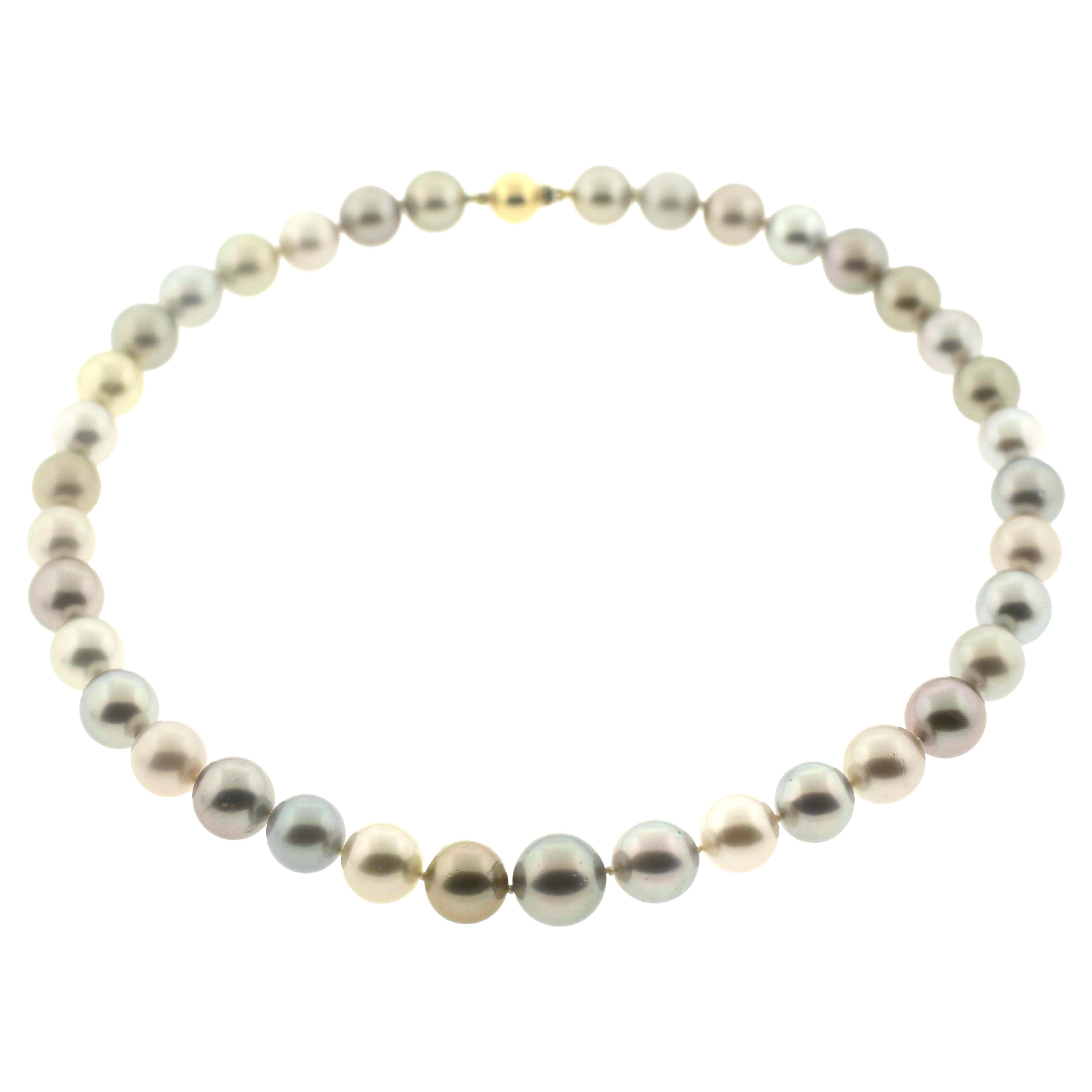 Hakimoto 12x9 mm Tahitian Pastel Natural Color Pearl Necklace 18k Diamond Clasp