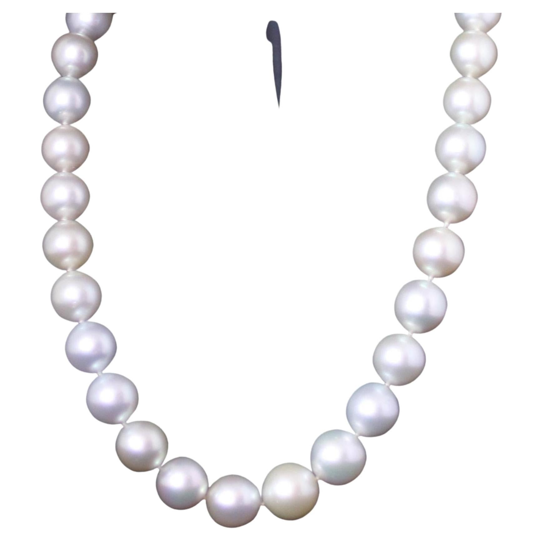 Hakimoto 15x12 mm White South Sea Pearl Necklace 18K Diamond White Gold Clasp For Sale