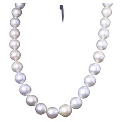 Hakimoto 15x12 mm White South Sea Pearl Necklace 18K Diamond White Gold Clasp