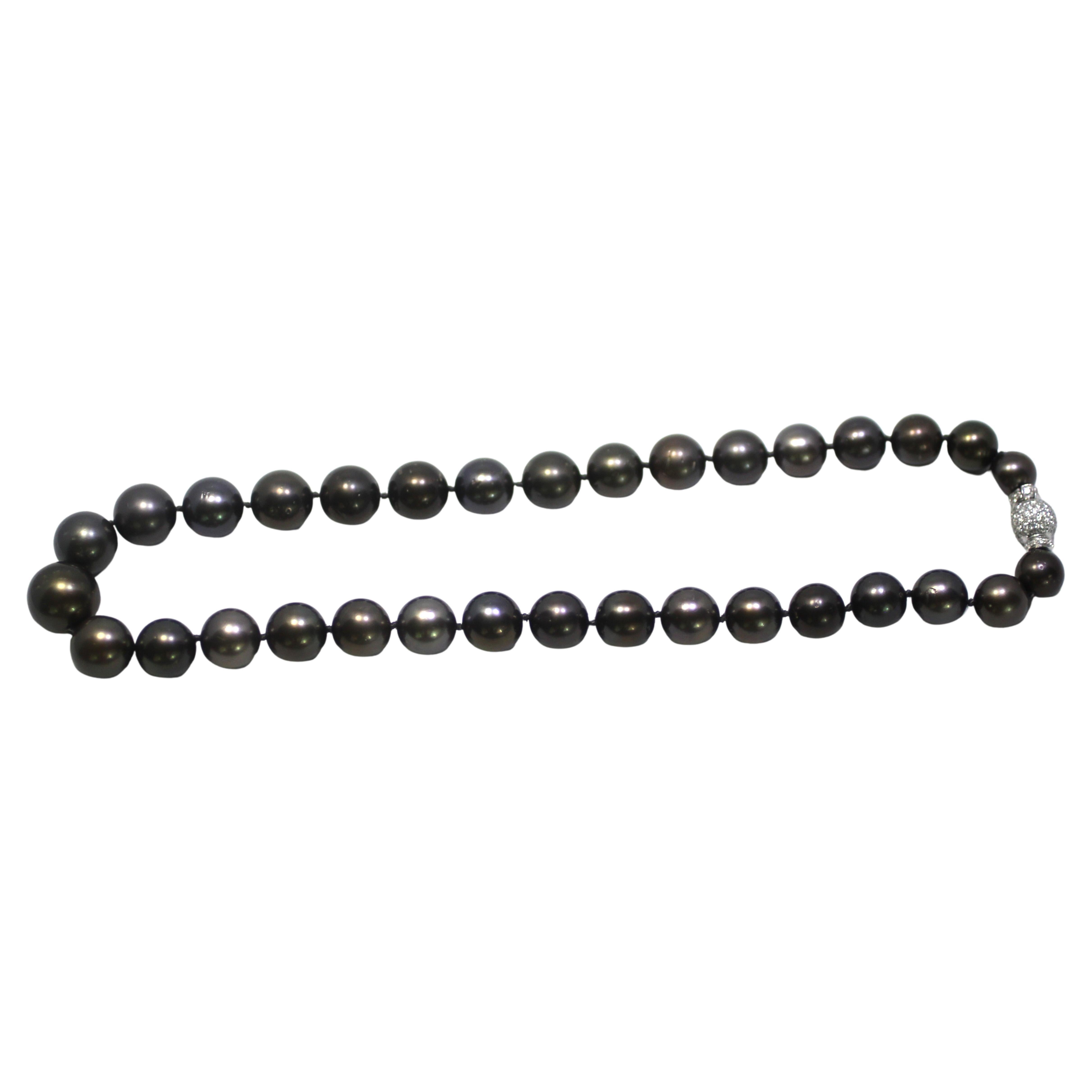 Hakimoto 18K Diamantes Completos Raro Color Natural  Collar Tahitiano Marrón 15.5x10mm Moderno en venta