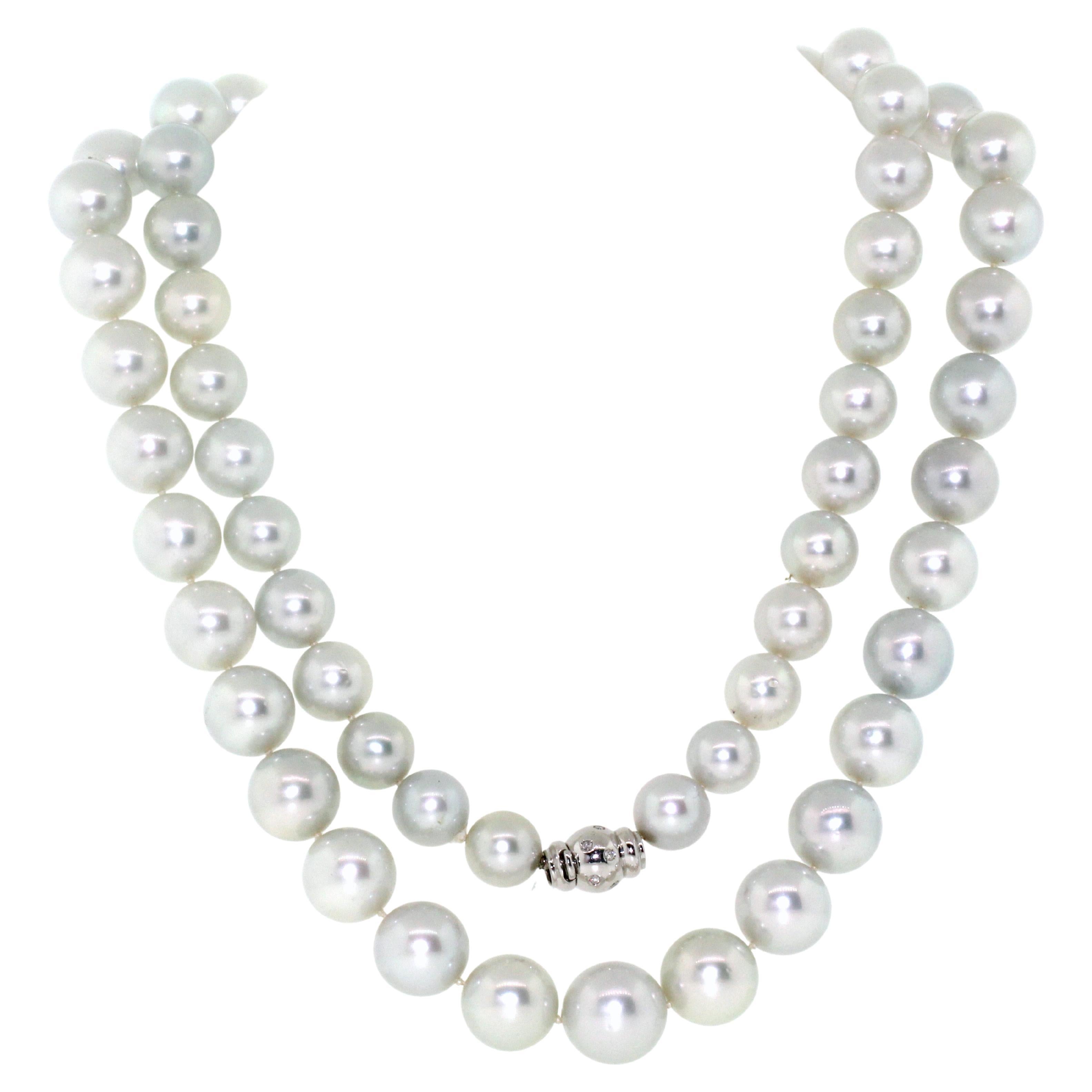 Hakimoto 15x11 mm 37 inches Double Strands South Sea Pearl 18K Diamond Necklace  For Sale