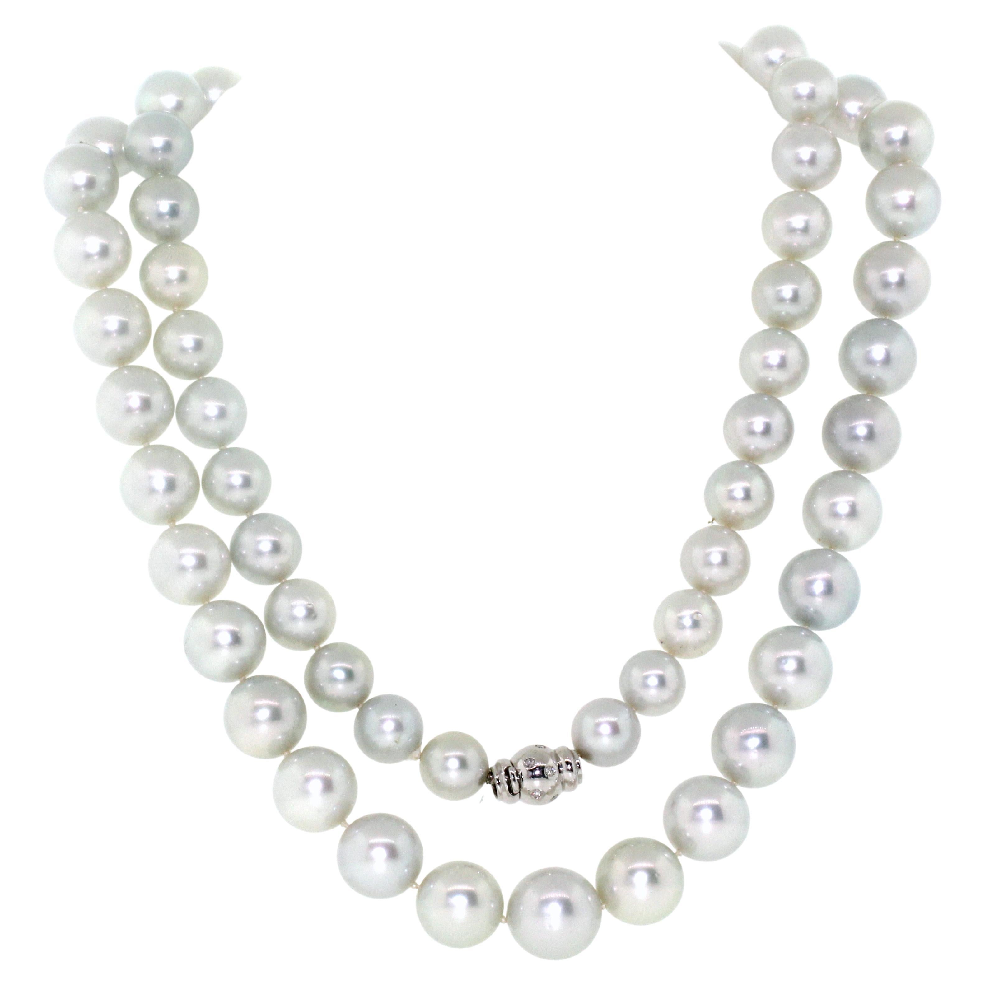 Hakimoto 15x11 mm 37 inches Double Strands South Sea Pearl 18K Diamond Necklace