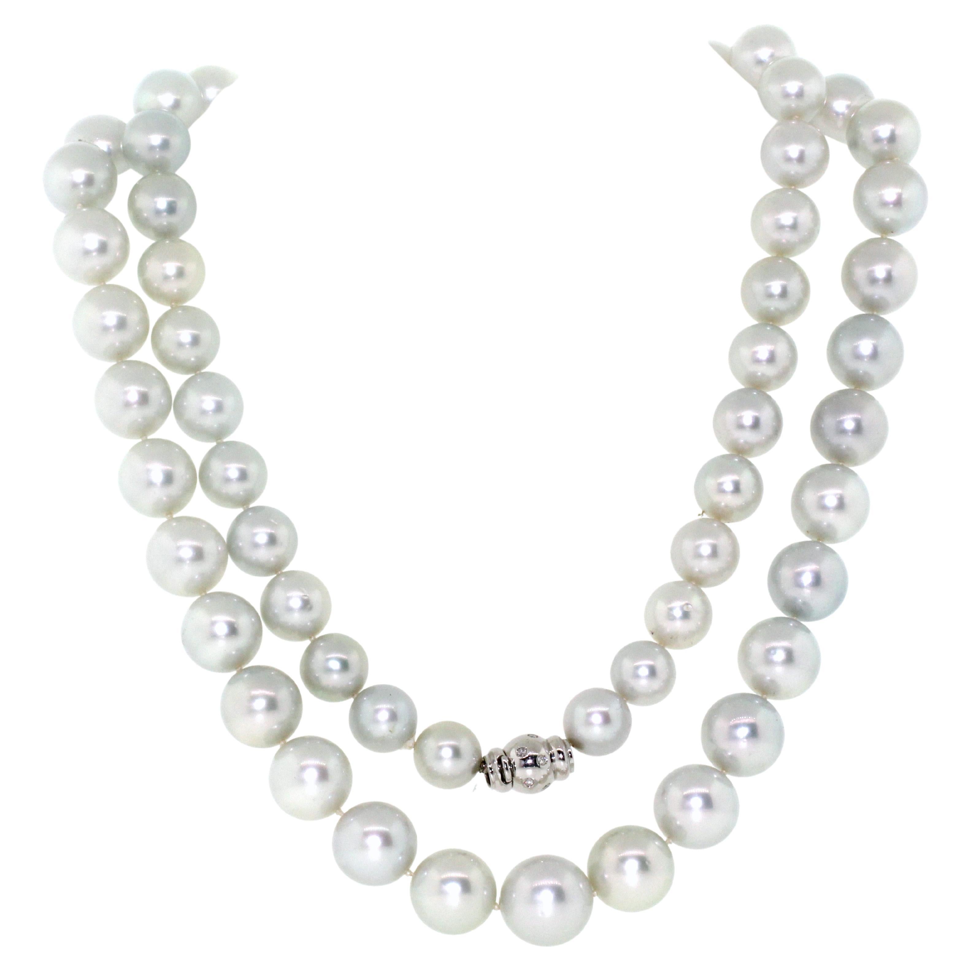 Hakimoto 15x11 mm 37 inches Double Strands South Sea Pearl 18K Diamond Necklace 