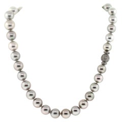 Hakimoto 12.75x10.5 mm Tahitian South Sea Pearl Necklace 18K 1.75c Diamond Clasp