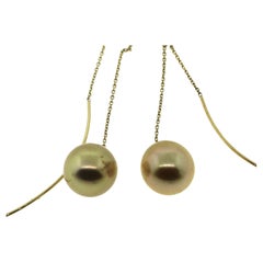 Hakimoto Deep Natural Golden 10 mm South See Drop Culture Pearl Earrings