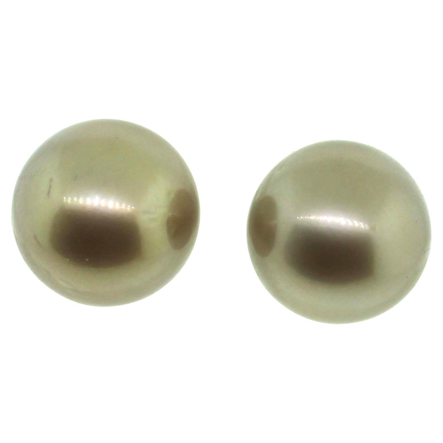 Hakimoto By Jewel Of Ocean 18K Gold 15mm Tahitian South Sea Pearl Stud Earrings  For Sale