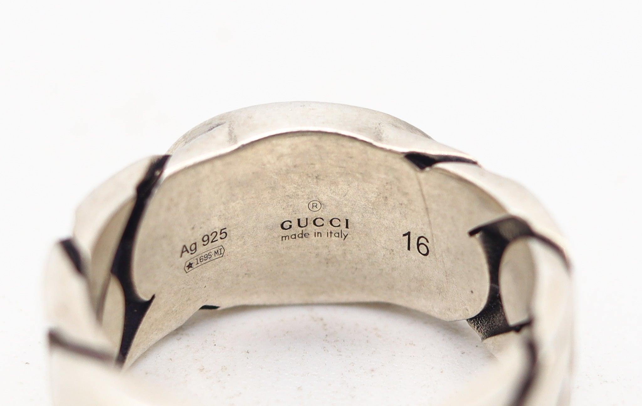 Gucci 1990 Milano Anello con logo GG smaltato modernista in argento massiccio 925 A. Silver in vendita 2