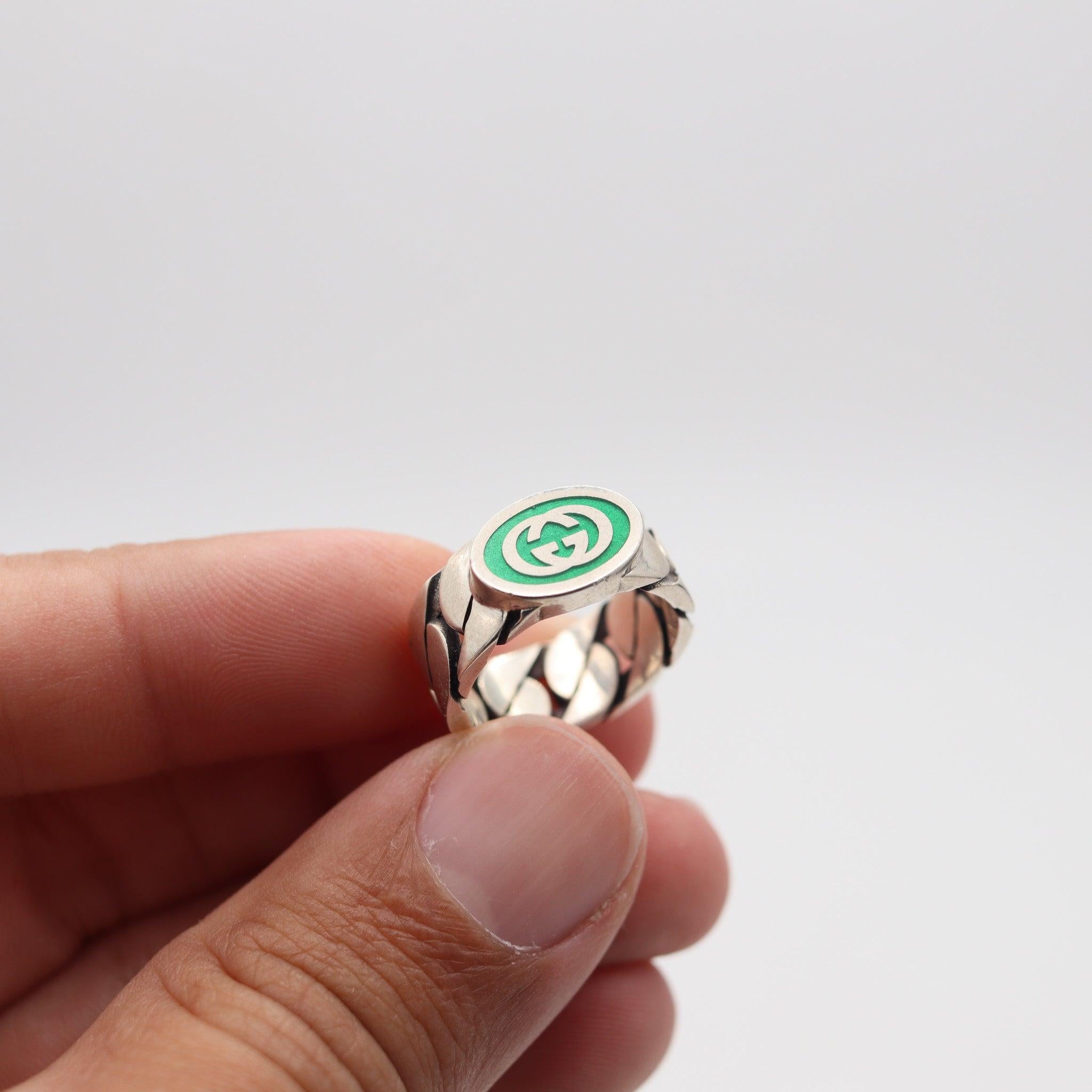 Gucci 1990 Milano Anello con logo GG smaltato modernista in argento massiccio 925 A. Silver in vendita 3