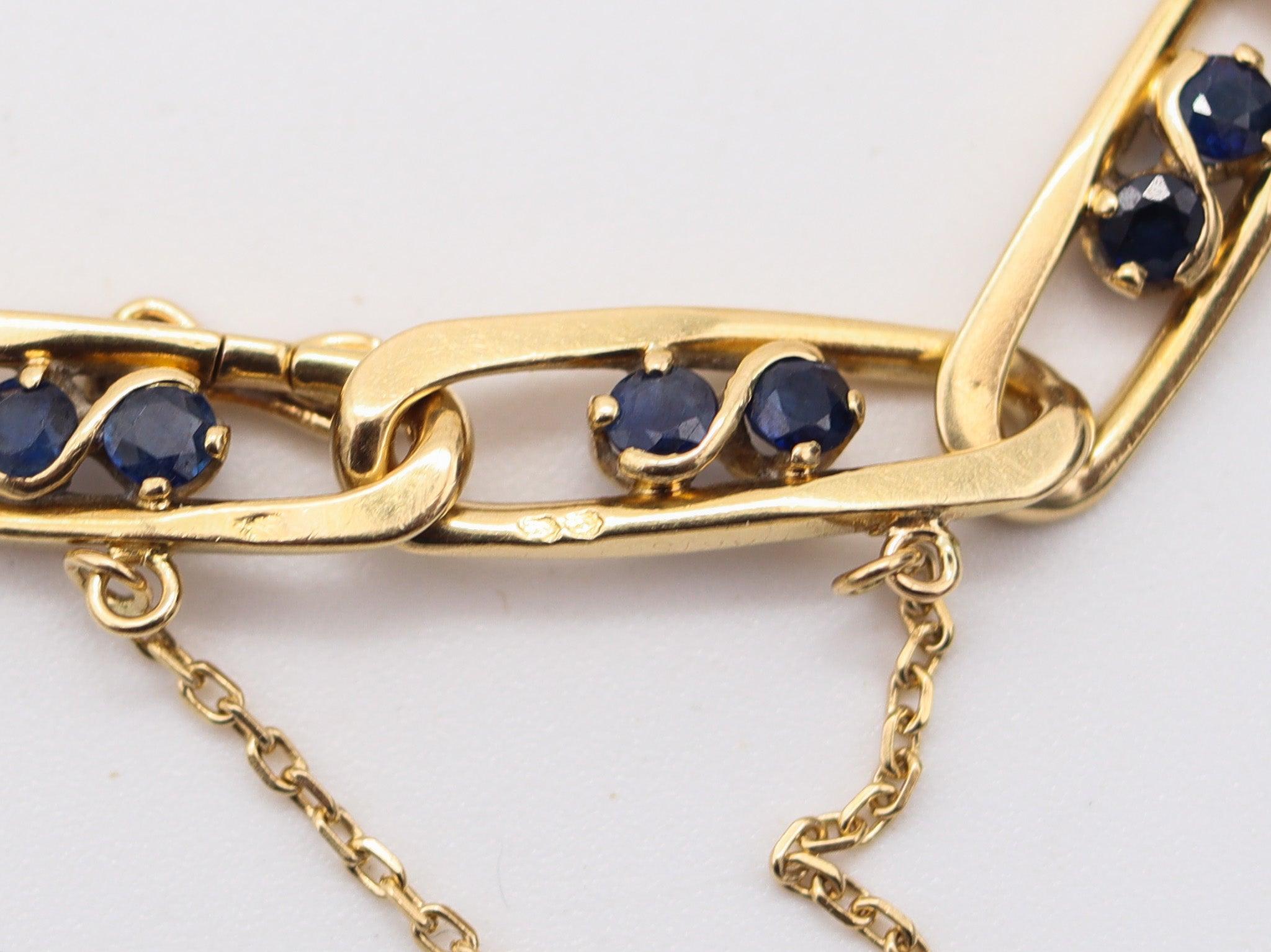 CARTIER 1970 L'Enfant Figaro Pulsera de eslabones en amarillo macizo de 18 quilates con zafiros Corte redondo en venta