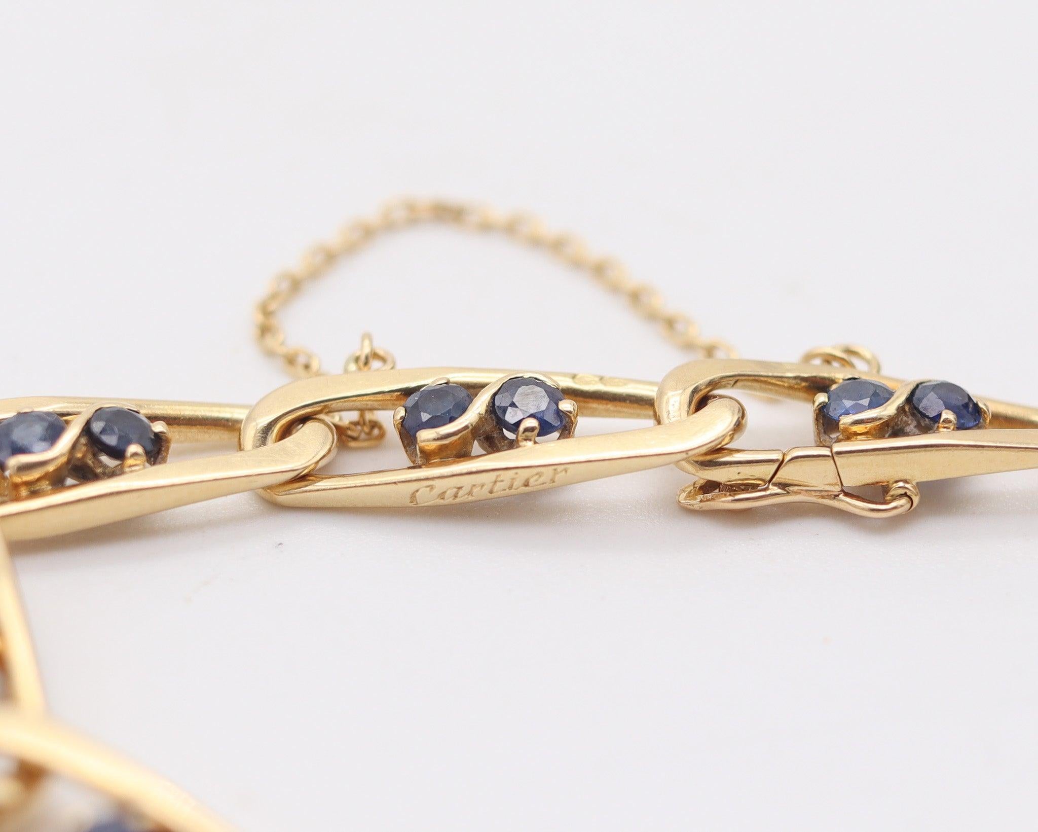 CARTIER 1970 L'Enfant Figaro Pulsera de eslabones en amarillo macizo de 18 quilates con zafiros en Excelente estado para la venta en Miami, FL