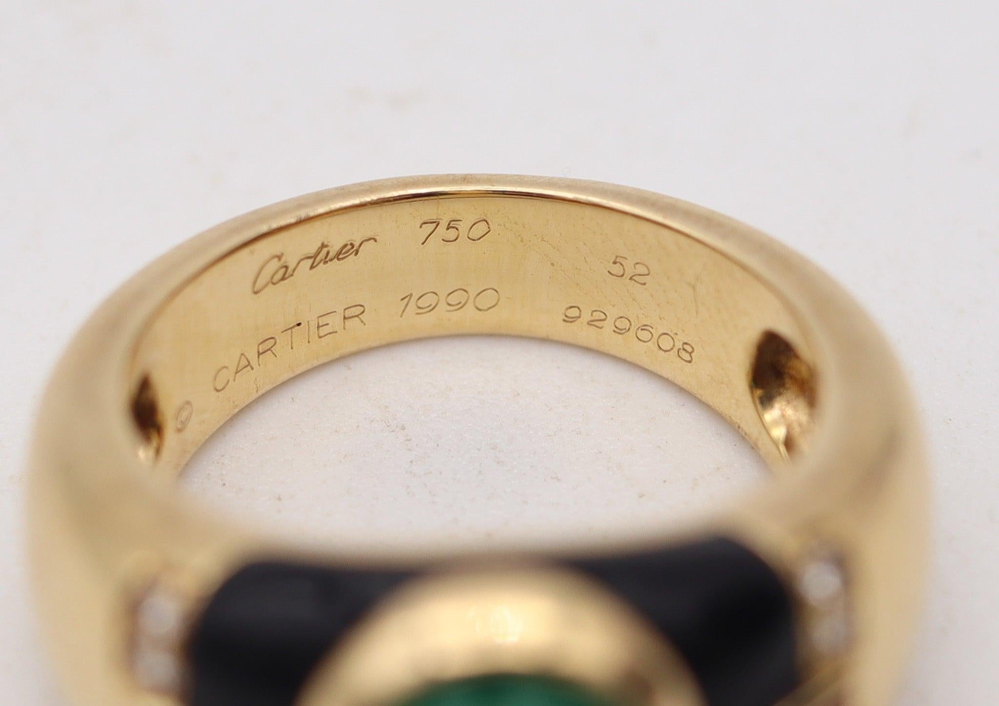 CARTIER Paris Bague GAIA en or jaune 18Kt Chrysoprase, diamants, rubis et onyx Unisexe en vente