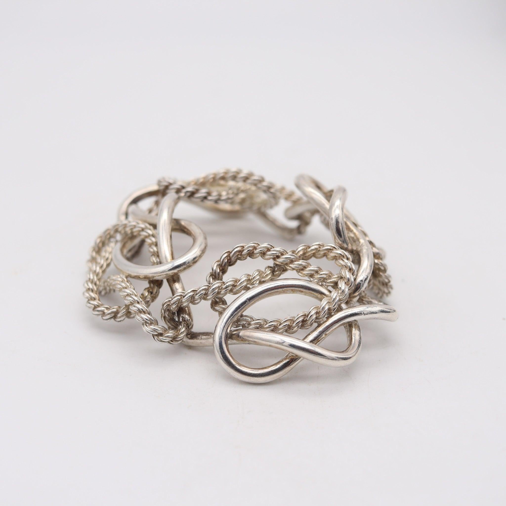 Modernista HERMES Paris 1970 Bracciale Vintage con Nodi Equestri in Argento massiccio 925 in vendita