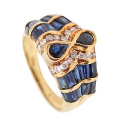 OSCAR HEYMAN Cocktail Ring In 18Kt Yellow Gold With Sapphires And Diamonds