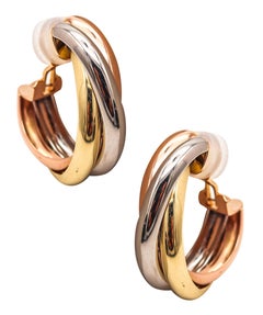 CARTIER 1992 Paris Large Trinity Hoops Earrings Three Colors Of Solid 18Kt Gold