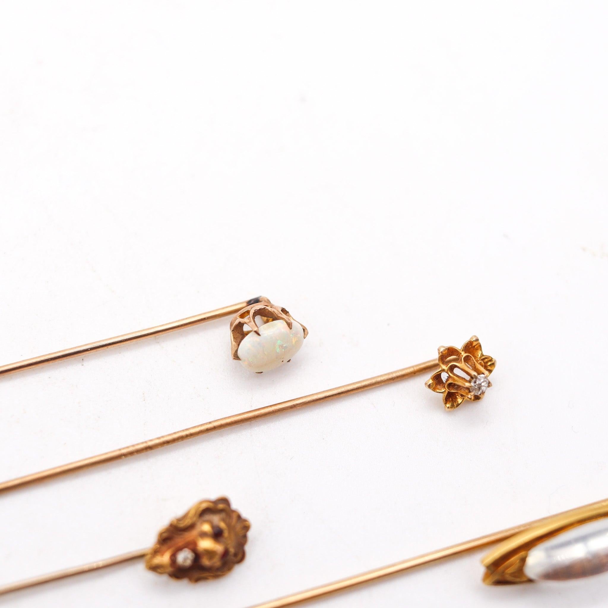 Edoardiano SPILLE 1880-1915 Antico Gruppo Misto Di 5 In Oro 14Kt-18Kt Con Pietre Gemme in vendita