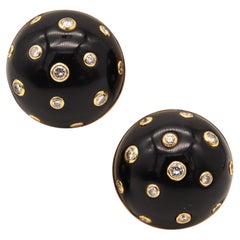 VERDURA Milano Enamel Bombe Clips-On Earrings 18Kt Gold & 1.56 Ctw Diamonds