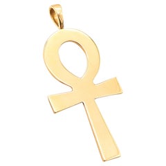 CARTIER 1970 Vintage Egyptian Ankh Cross Pendant In Solid 18Kt Yellow Gold