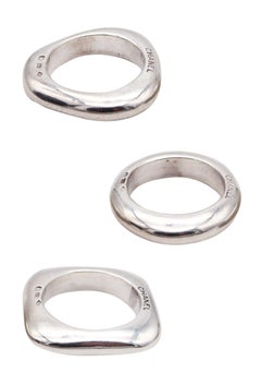 Chanel PARIS Trio di anelli geometrici in argento massiccio 925 lucidato A. Silver