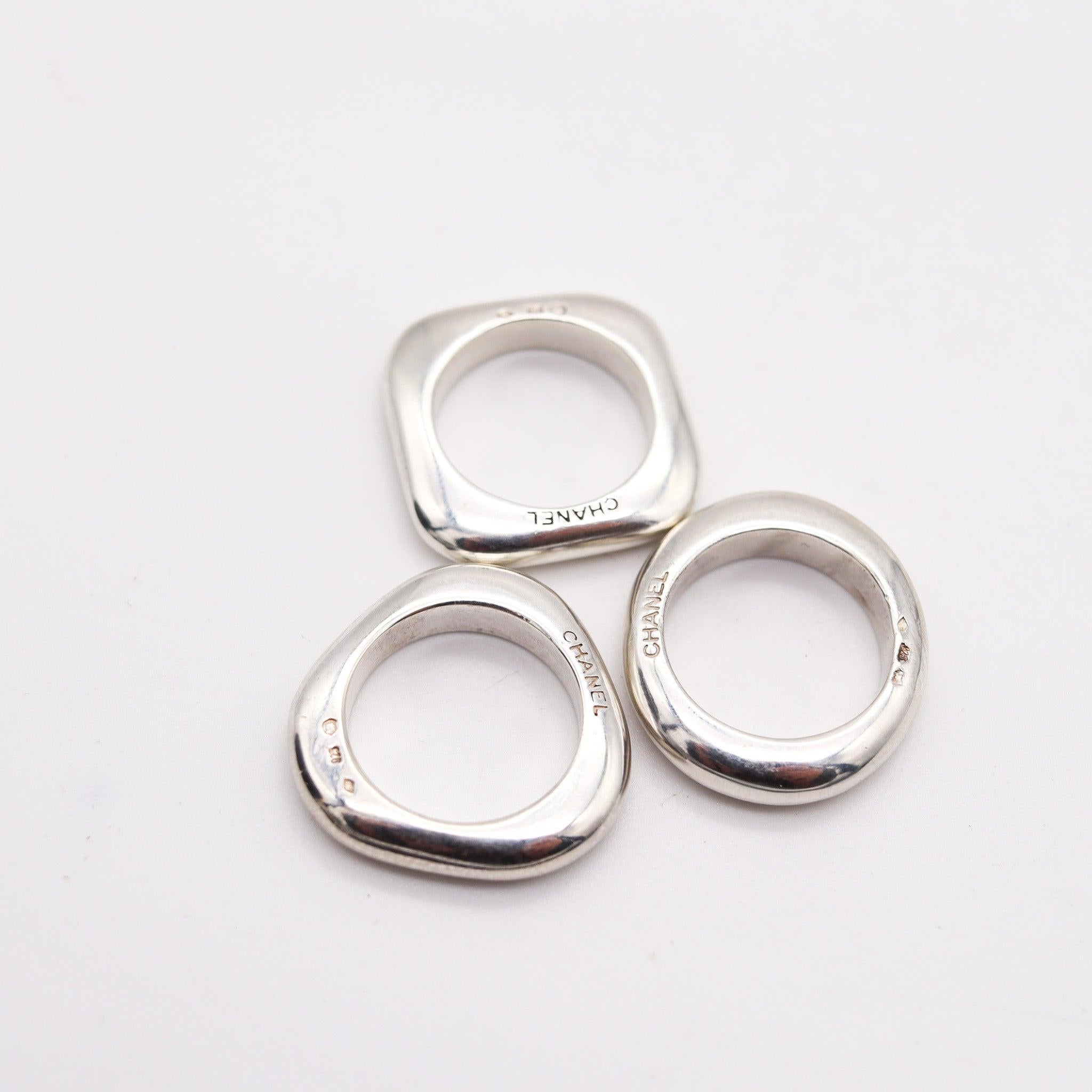 Donna Chanel PARIS Trio di anelli geometrici in argento massiccio 925 lucidato A. Silver in vendita
