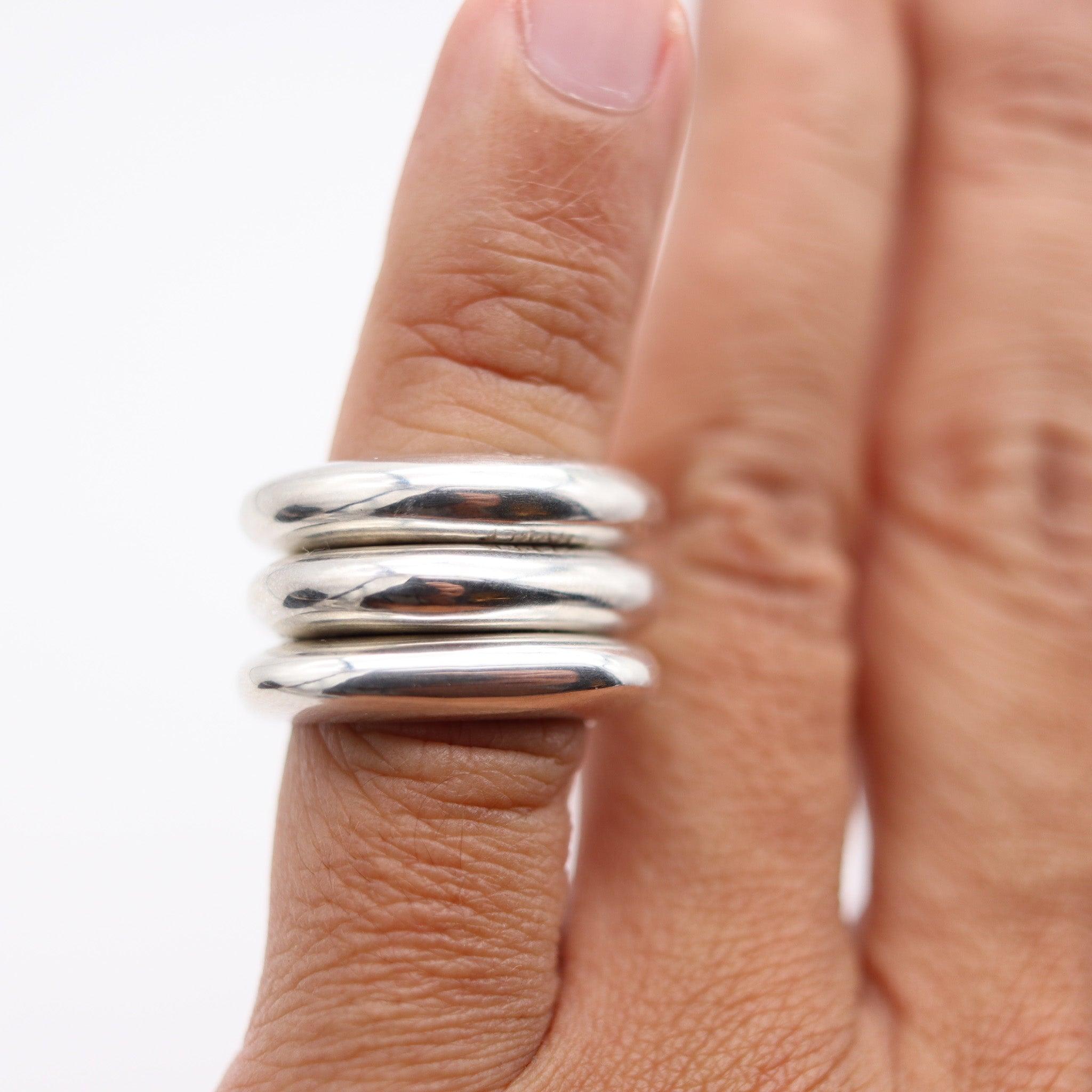 Chanel PARIS Trio di anelli geometrici in argento massiccio 925 lucidato A. Silver in vendita 2