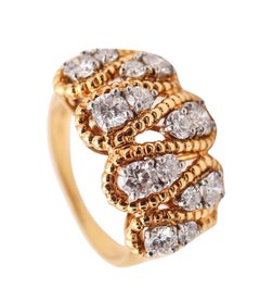 OSCAR HEYMAN 1970 Band Ring In 18Kt Gold, Platinum & 1.24 Ctw in VS Diamonds