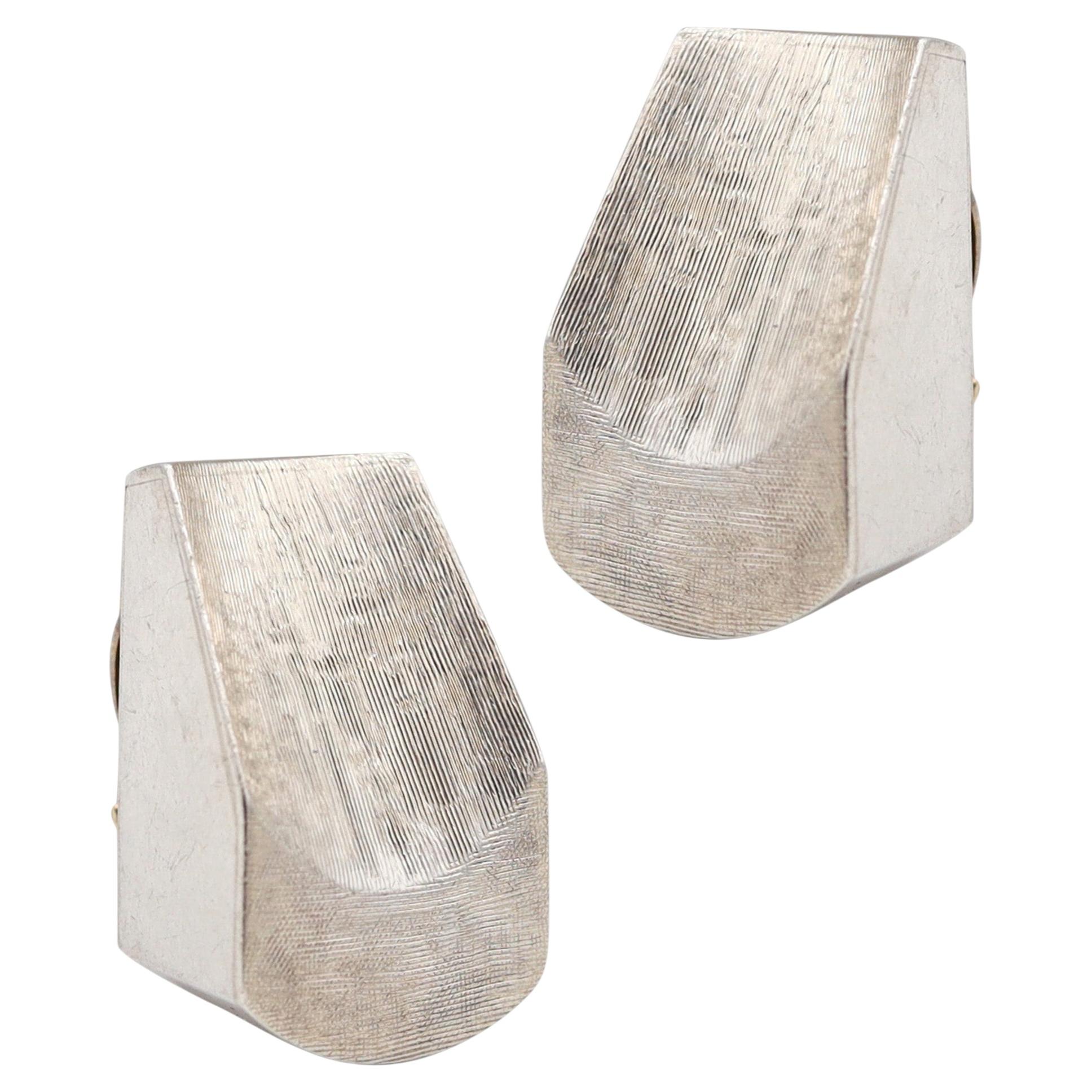 ANTONIO PINEDA 1950 Modernist Geometric Clips Earrings In Solid .970 Silver For Sale