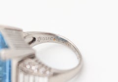 BOUCHERON Paris 1938 Art Deco Platinum Ring With 23.55 Cwt Aquamarine & Diamonds