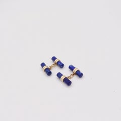 WEDDERIEN New York 1925 Art Deco Enameled Cufflinks In 18Kt Gold & Lapis Lazuli