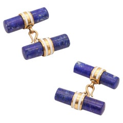 WEDDERIEN New York 1925 Art Deco Enameled Cufflinks In 18Kt Gold & Lapis Lazuli
