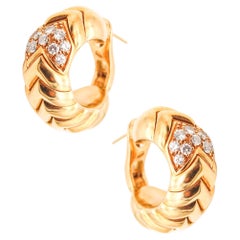 BVLGARI Spiga Clips-On Hoops Earrings In 18Kt Yellow Gold With VS Diamonds