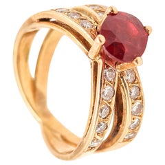 CROSSOVER Cocktail Ring In 18Kt Yellow Gold With 2.71 Cwt In Diamonds & Ruby