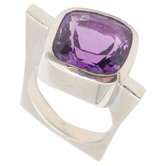 GEOMETRIC Modernist Designer Ring In Sterling With Cushion Cut Vivid Purple