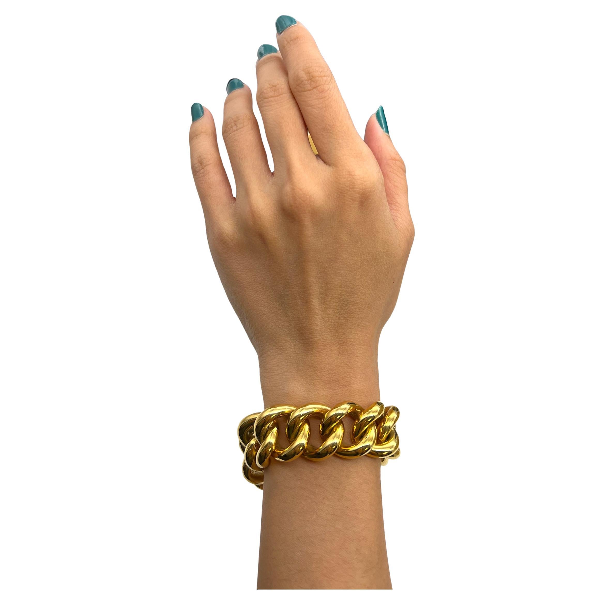 Bracelet à maillons cubains en or jaune 18 carats massif de fabrication italienne 6.5"".