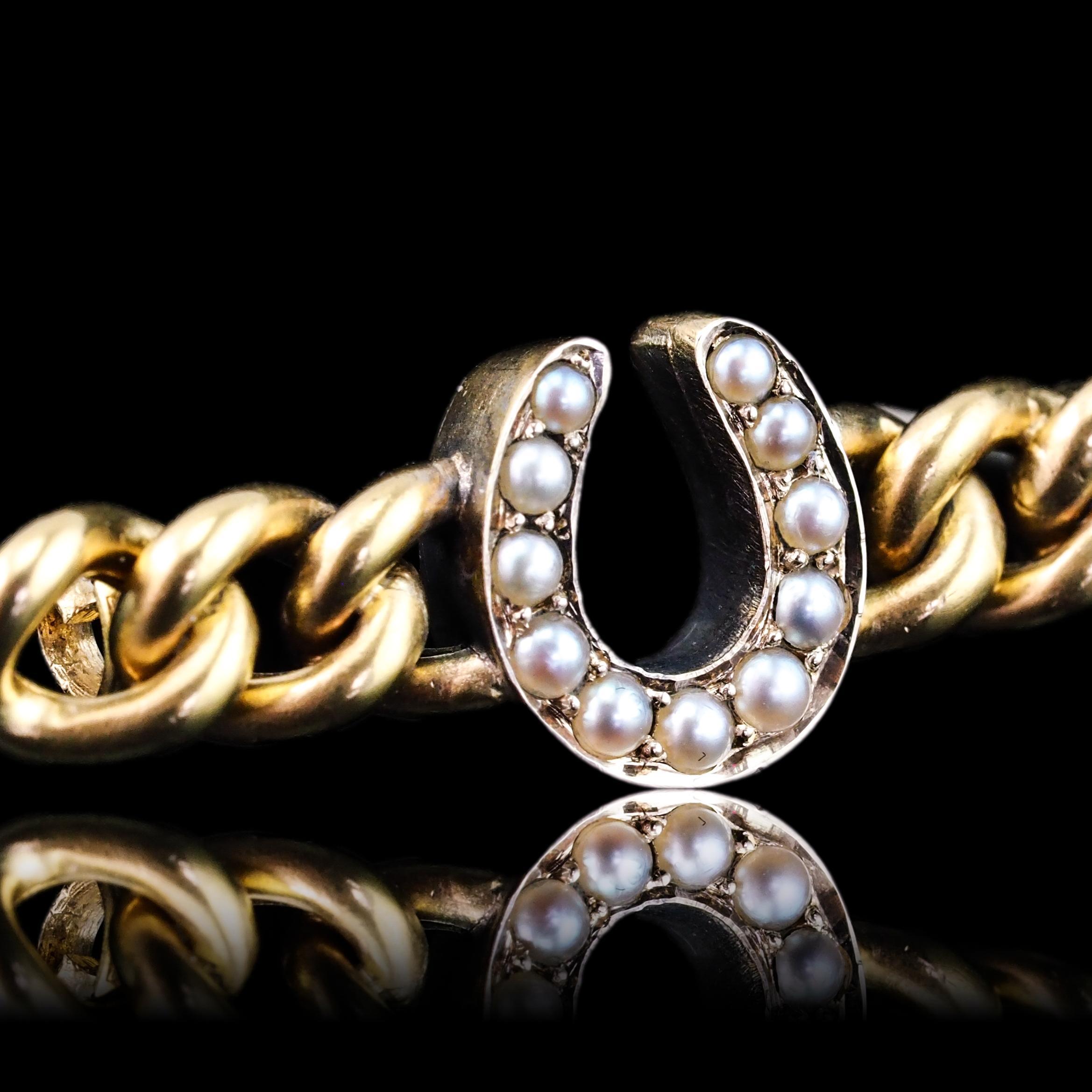 Antike viktorianische Hufeisen-Perlen-Brosche 15K Gold - c.1900 Damen im Angebot