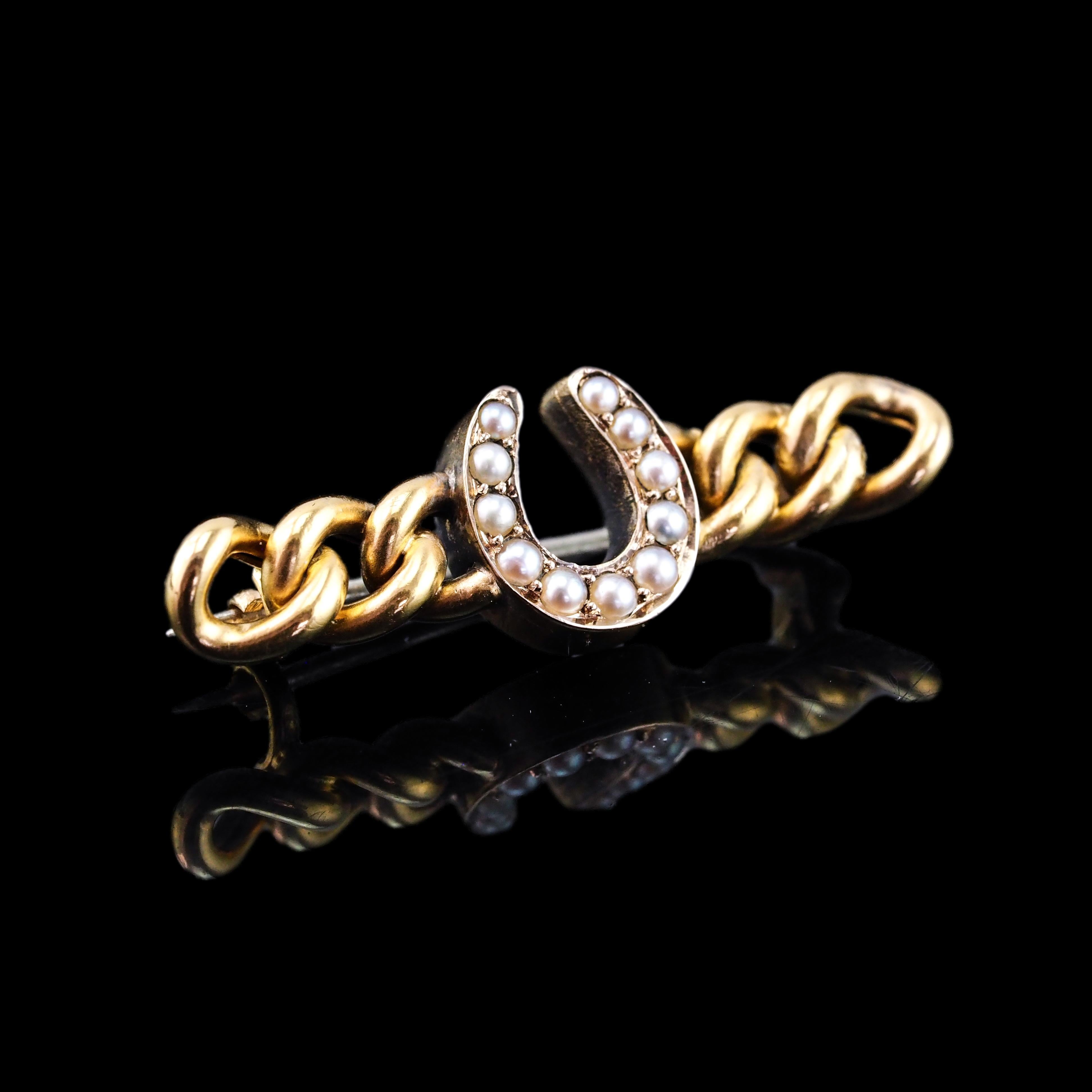 Antike viktorianische Hufeisen-Perlen-Brosche 15K Gold - c.1900 im Angebot 11