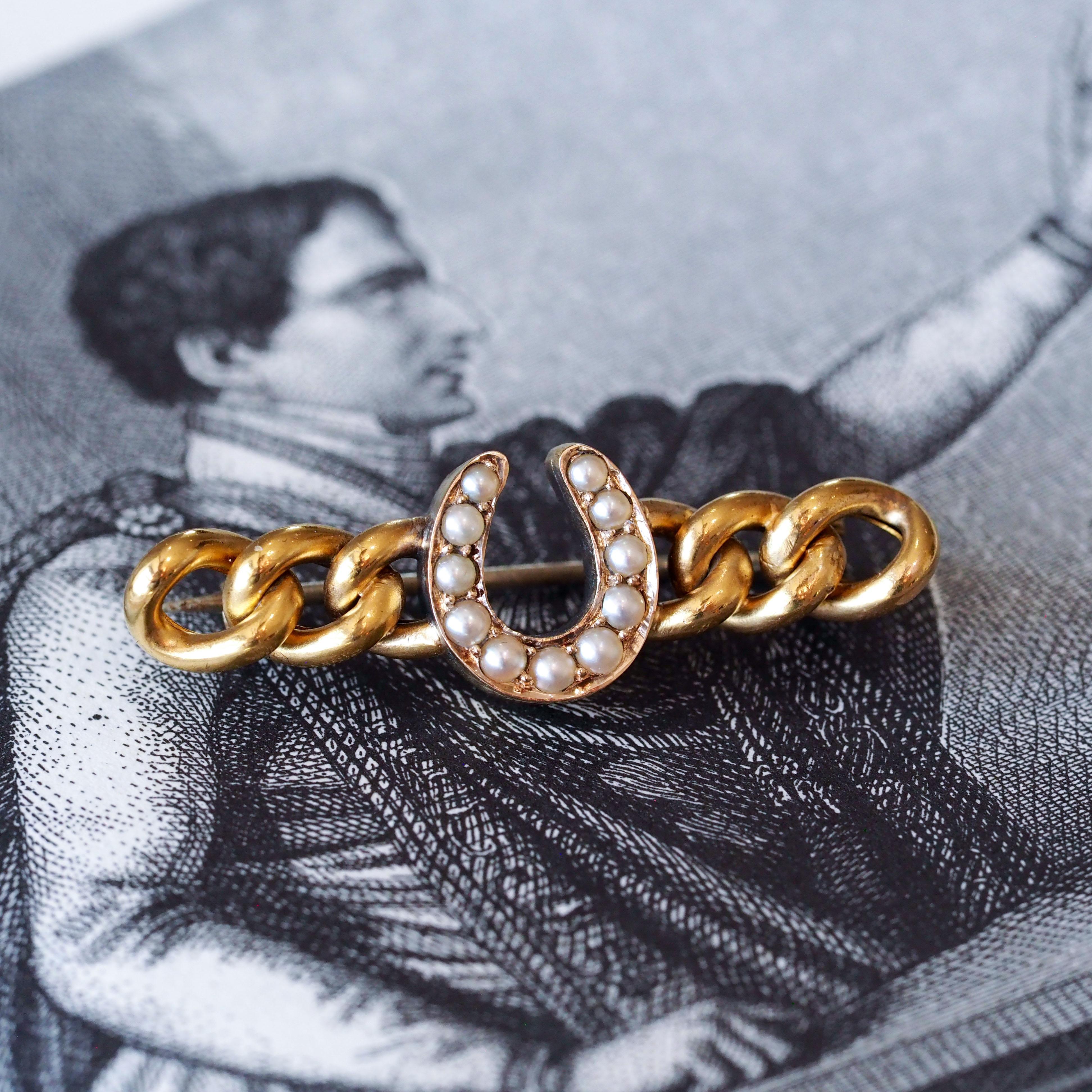 Antike viktorianische Hufeisen-Perlen-Brosche 15K Gold - c.1900 im Angebot 13