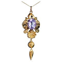 Antike viktorianische Amethyst-Anhänger-Halskette 14K Gold - 19. c.