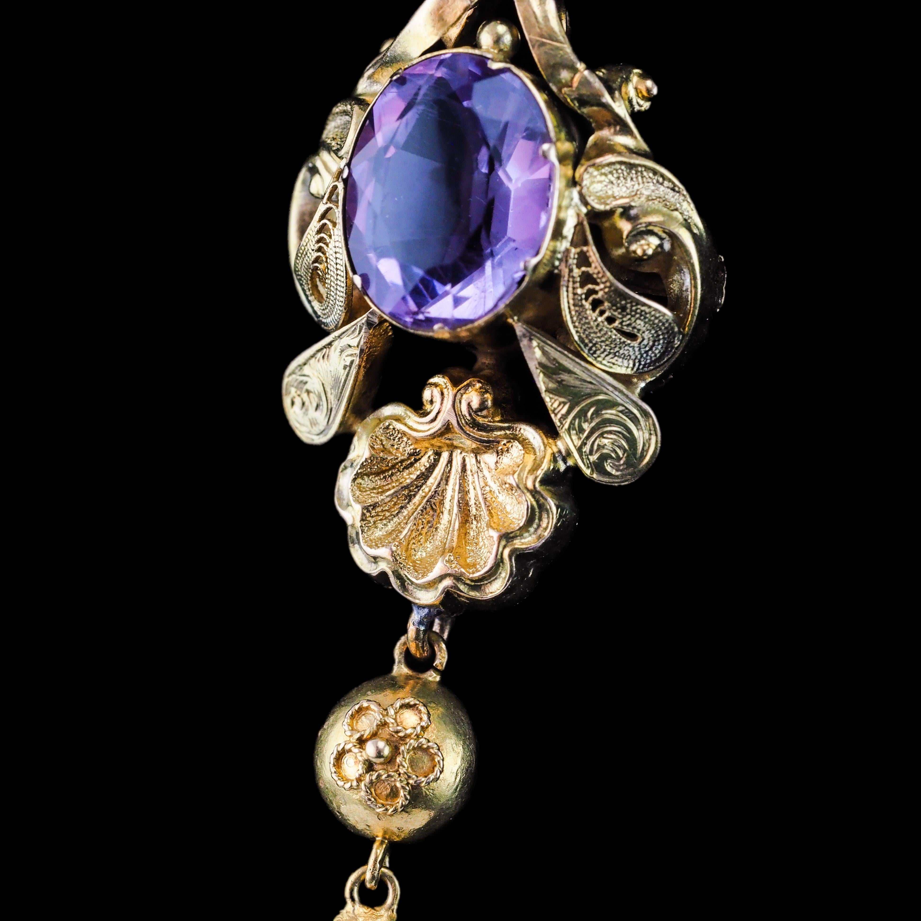 Antica collana vittoriana con ciondolo di ametista in oro 14K - XIX sec. in vendita 2