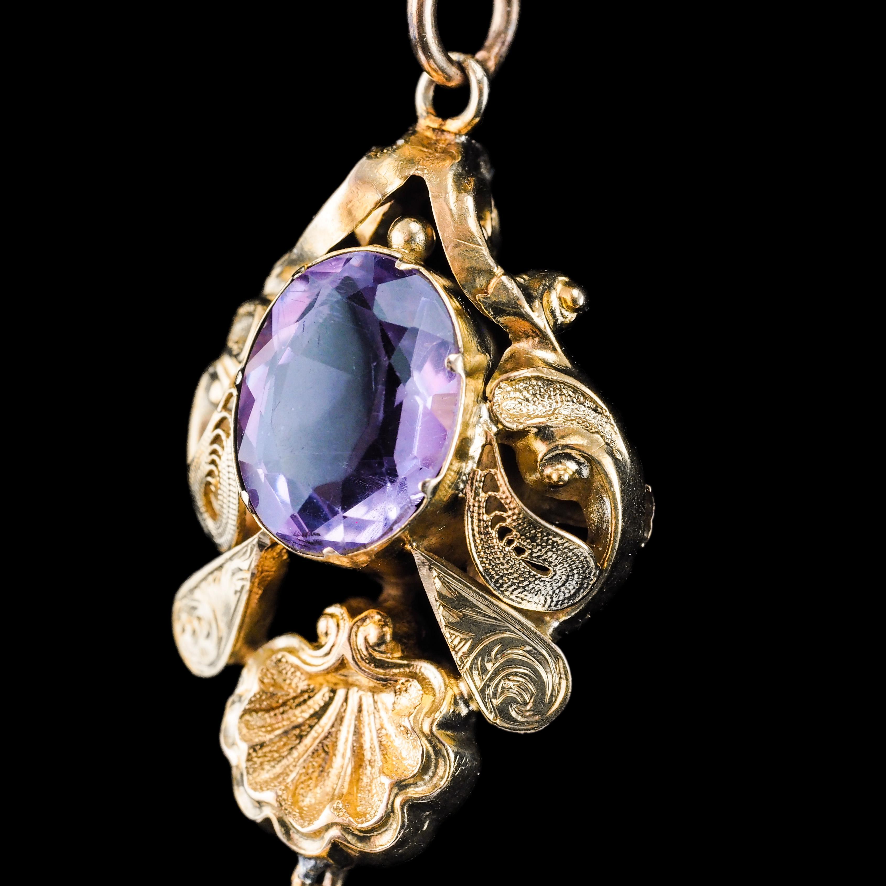 Antica collana vittoriana con ciondolo di ametista in oro 14K - XIX sec. in vendita 10