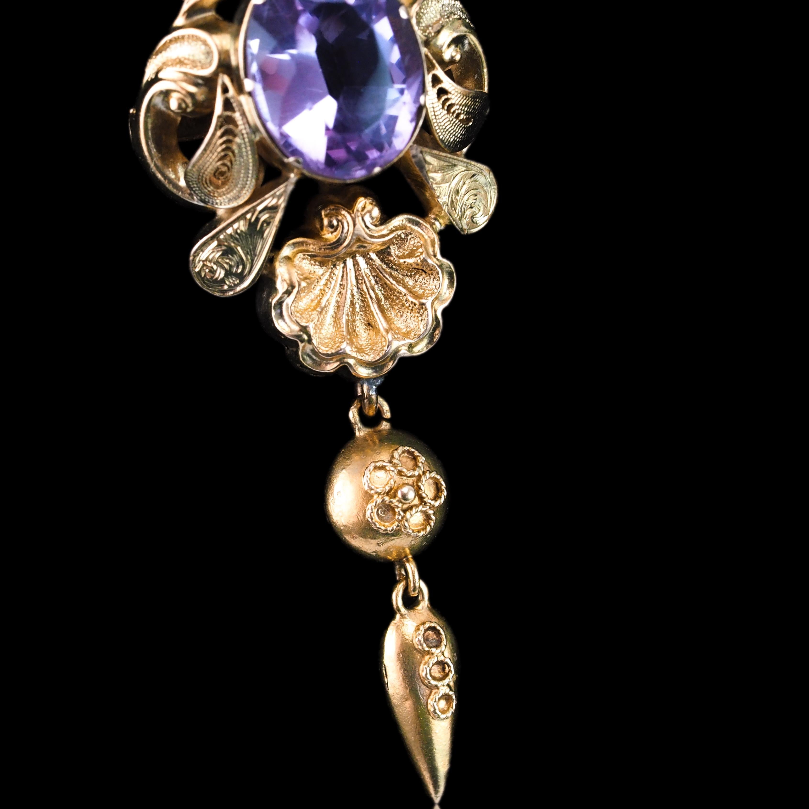 Antica collana vittoriana con ciondolo di ametista in oro 14K - XIX sec. in vendita 12