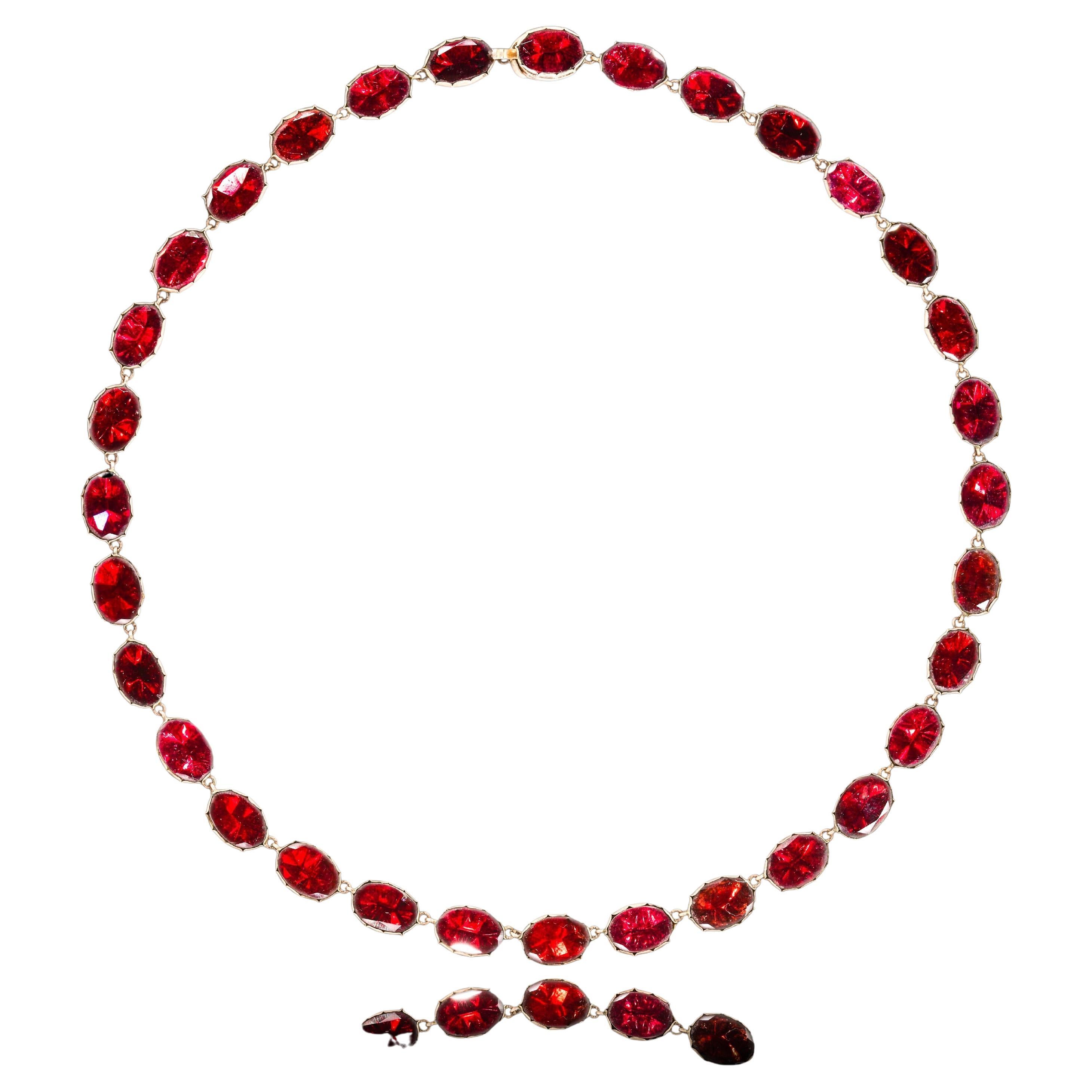 Antique Georgian/Victorian Garnet Riviere Necklace 9K Gold - Early 19th c.