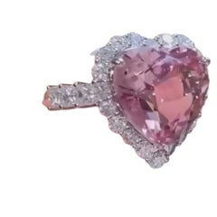 Heart-Shaped 8.00ct Pink Morganite Diamond Ring in 18K Gold, New