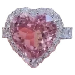 Heart-Shaped 8.00ct Pink Morganite Diamond Ring in 18K Gold, New