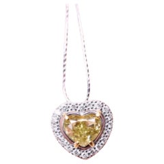 GIA Certified 2.00 Ct Fancy Brownish Greenish Yellow Diamond 18k Gold Pendant